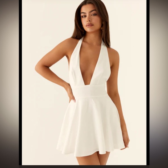 Showpo. Dresses & Skirts - Showpo Amalie Off White Halter Dress - Cotton/Linen Blend